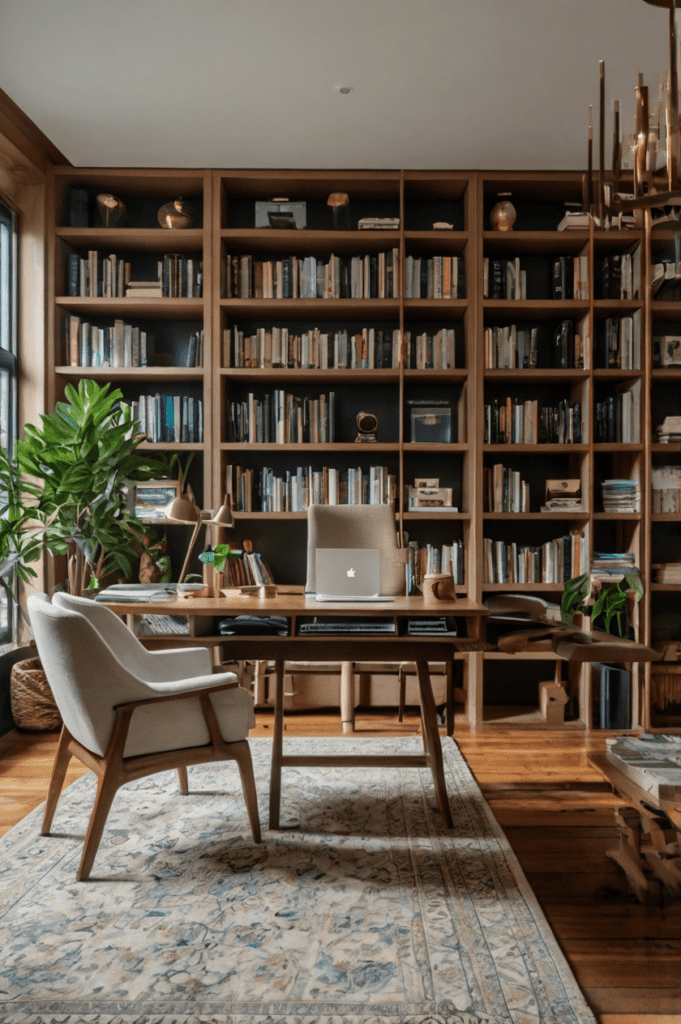 home office with bookshelf