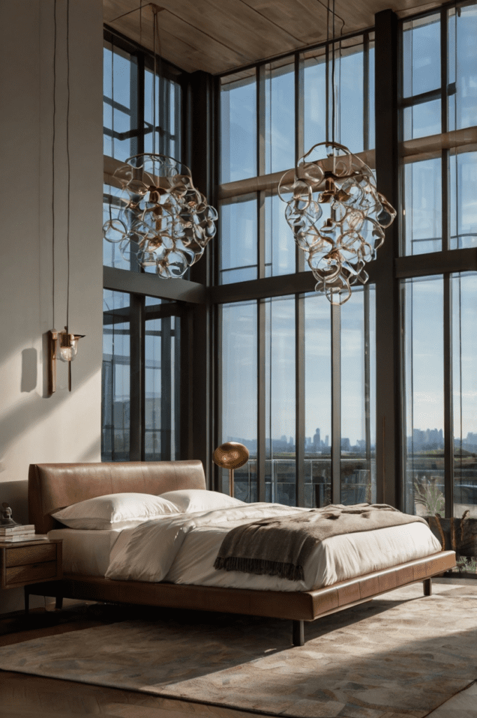 sustainable luxury bedroom featuring electrochromic glass windows