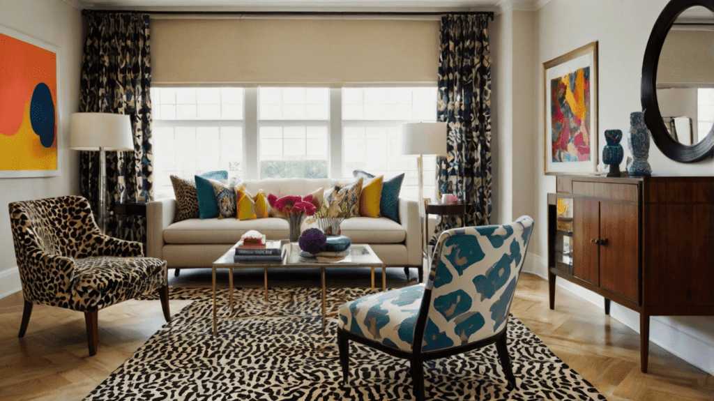 living room showcasing a mix of patterns