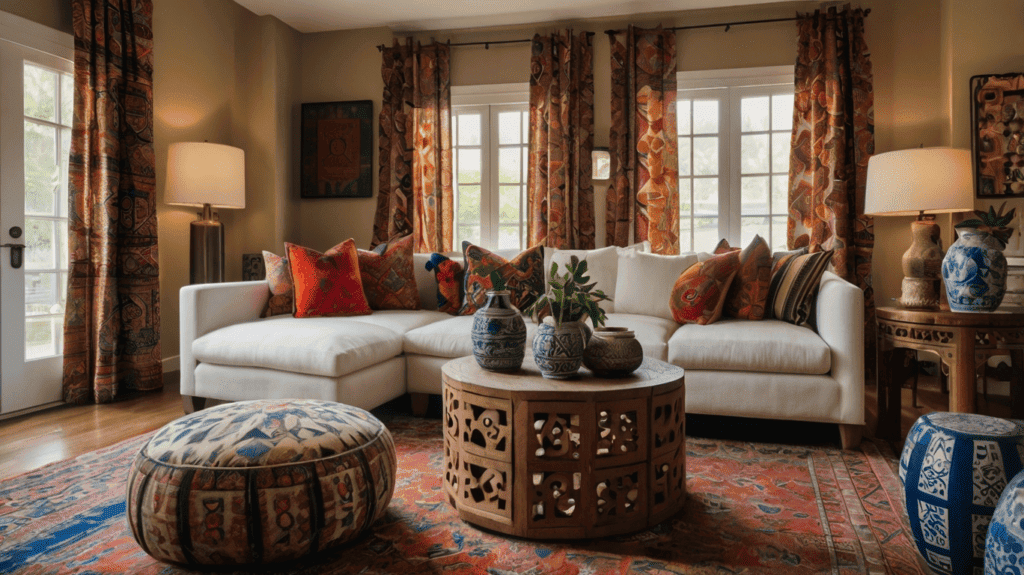 A living room showcasing a cultural mix