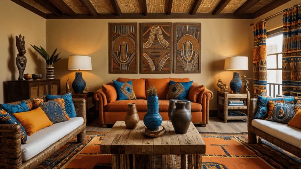 living room with african prints